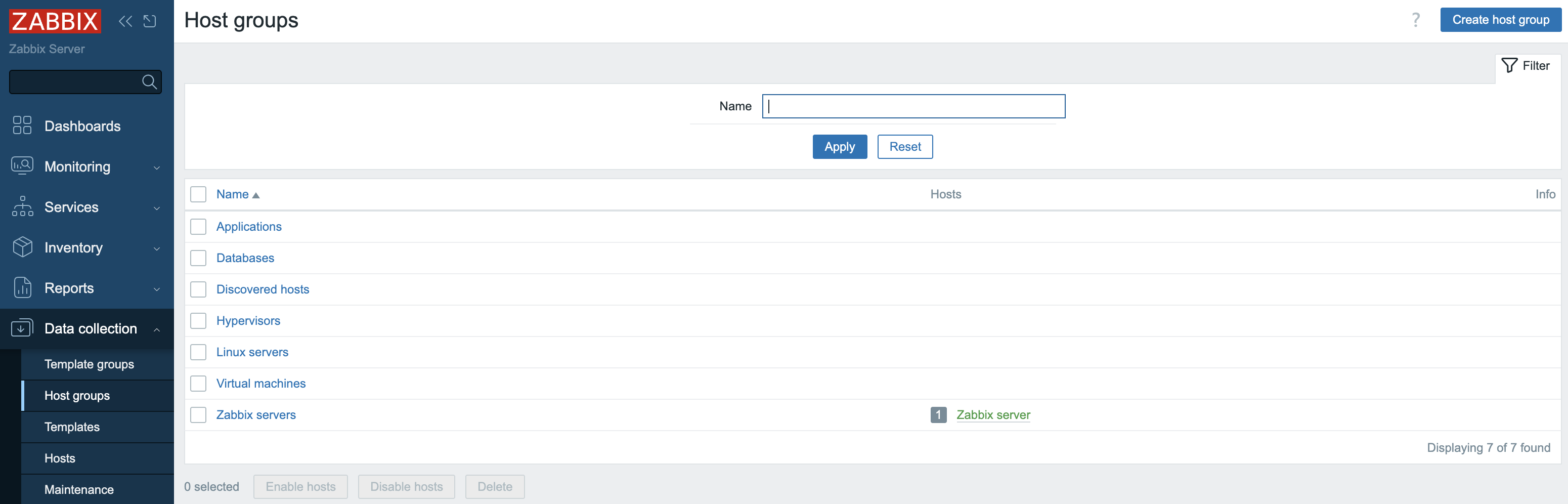 Host Groups Menu Screenshot