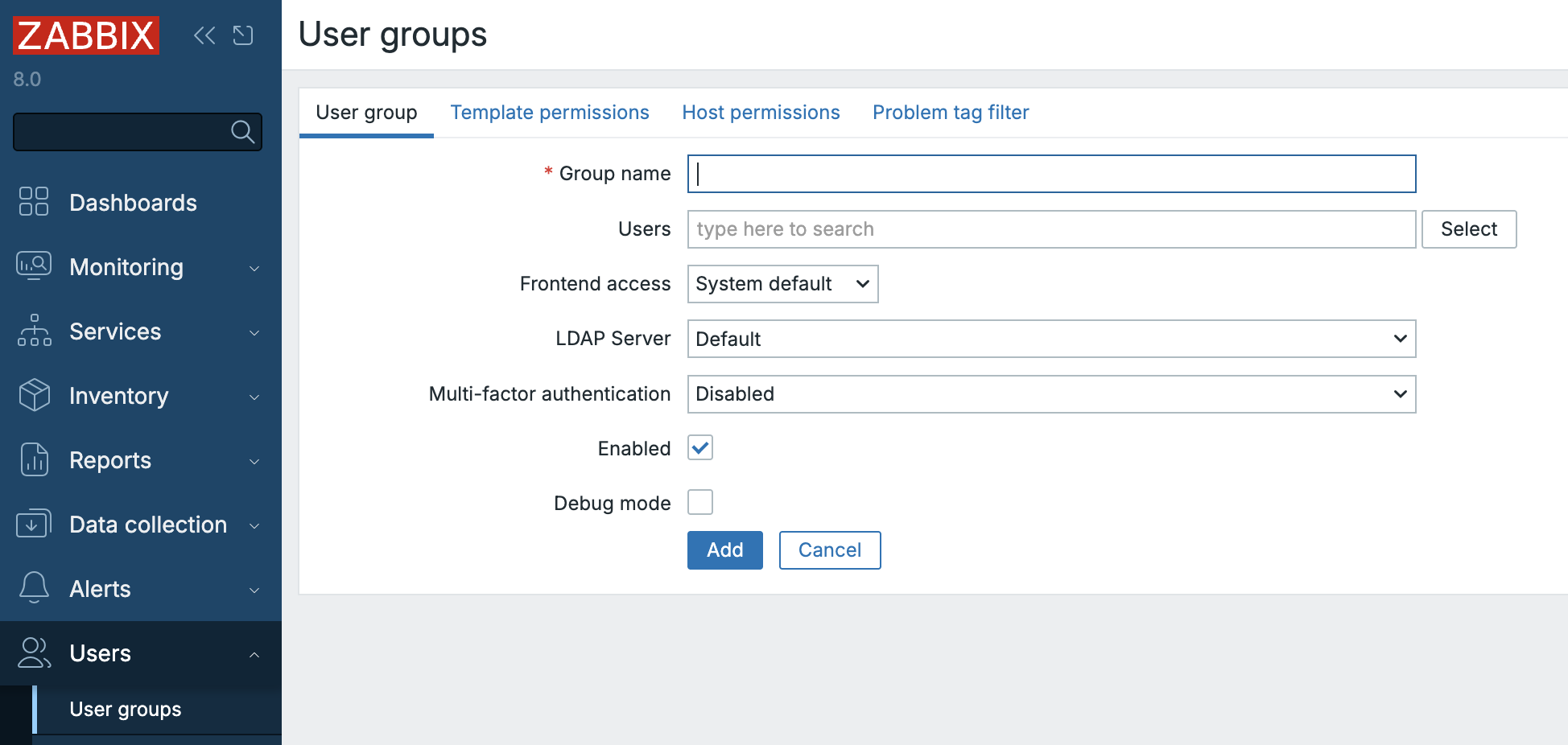 user-groups/../ch02-zabbix-installation/user-groups/ch02.20_user-groups_menu.png