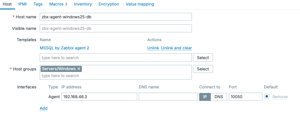 Host creation - Windows server SQL