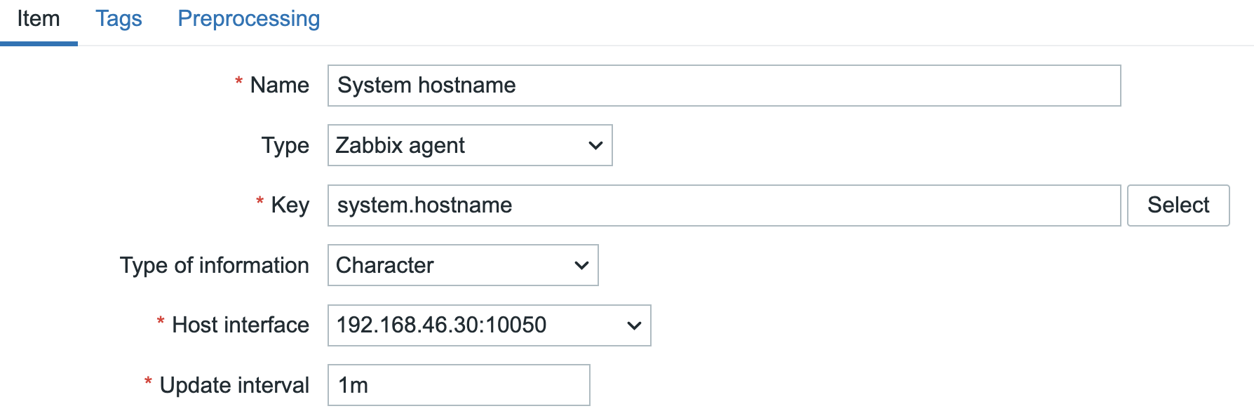 Zabbix Agent passive host item
