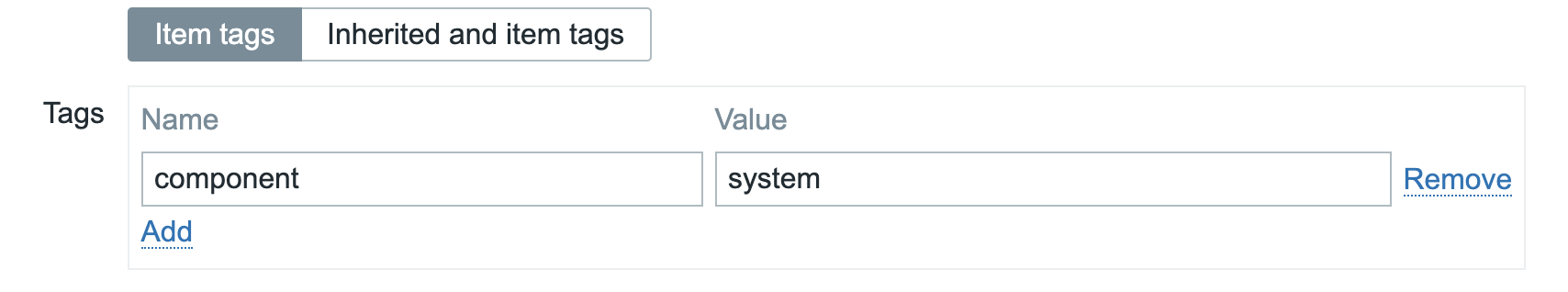 Zabbix Agent passive host item tag
