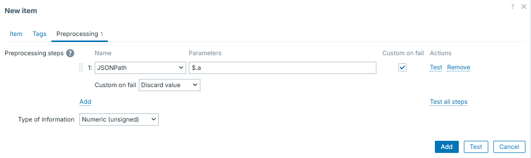 Dependent items - first dependent item - json