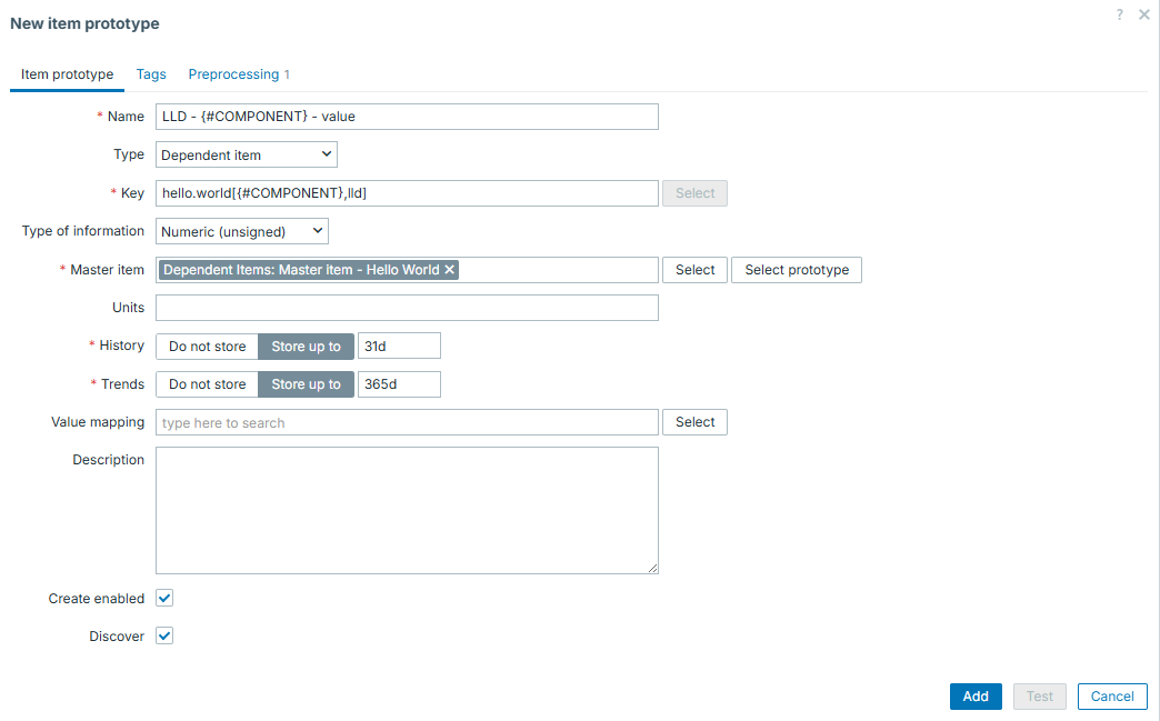 Dependent items - LLD item prototype