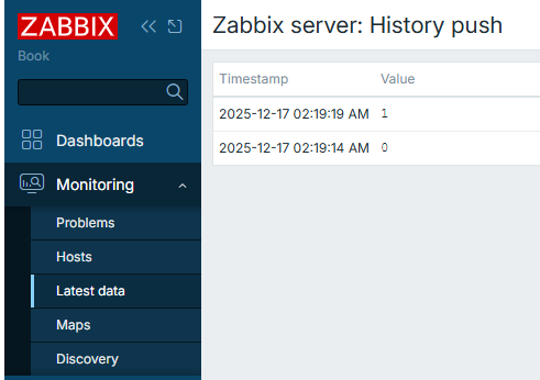 Zabbix trapper - API item result
