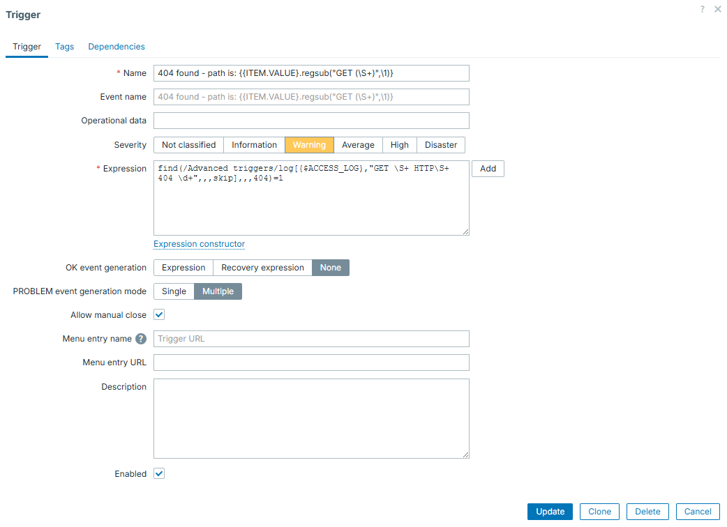 Advanced triggers - multiple events - config