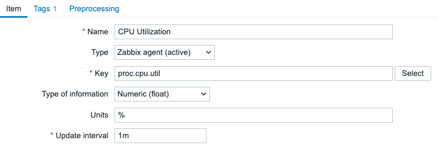 Zabbix Agent active CPU util