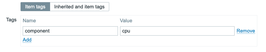 Zabbix Agent active CPU util tag