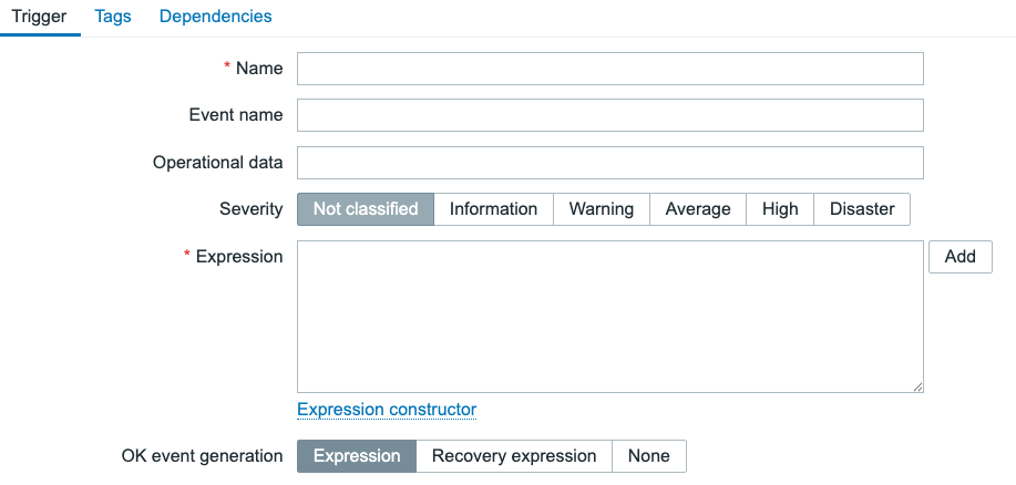 Empty trigger creation form
