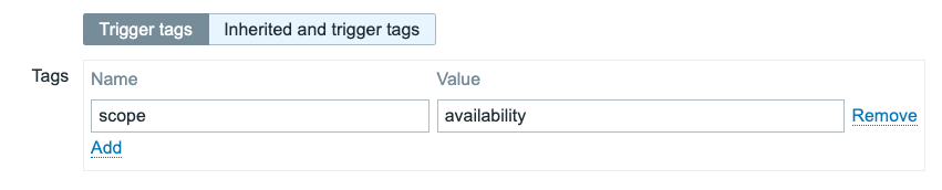 Zabbix agent not seen for 5m trigger tag