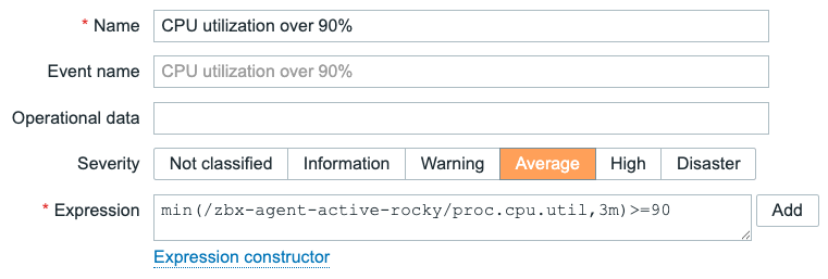 CPU utilization over 90% trigger
