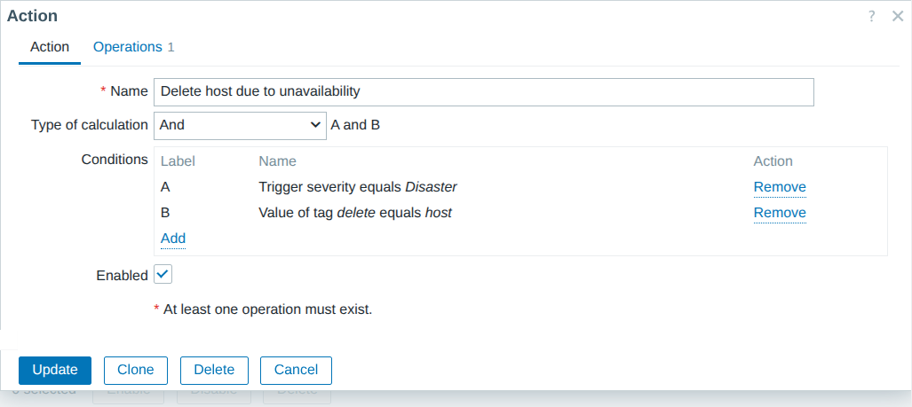 Delete host action conditions