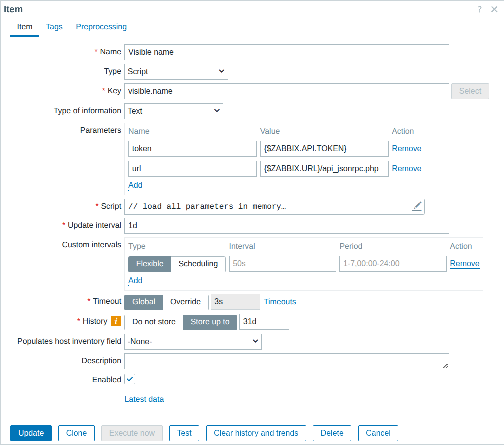 Script item, host Visible name
