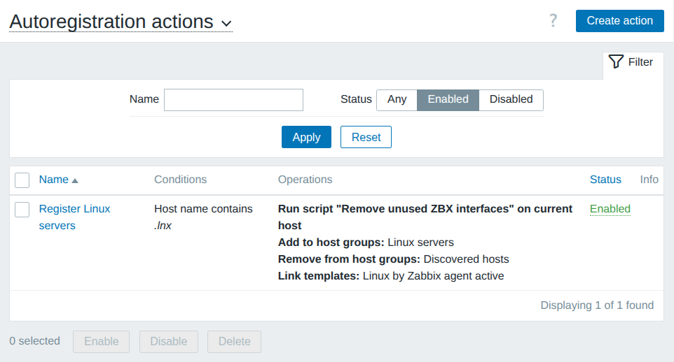 Zabbix agent autoregistration completed